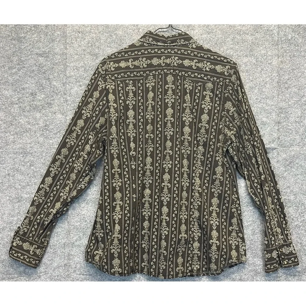 ROPER Western Shirt Men Large Black White Damask Floral Pearl Snap Long Sleeve